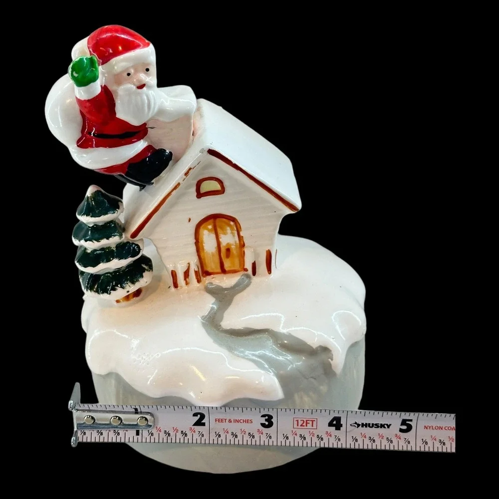 1970s Ceramic Music Box Santa Claus Is Coming to Town Rooftop XmasTaiwan Vintage